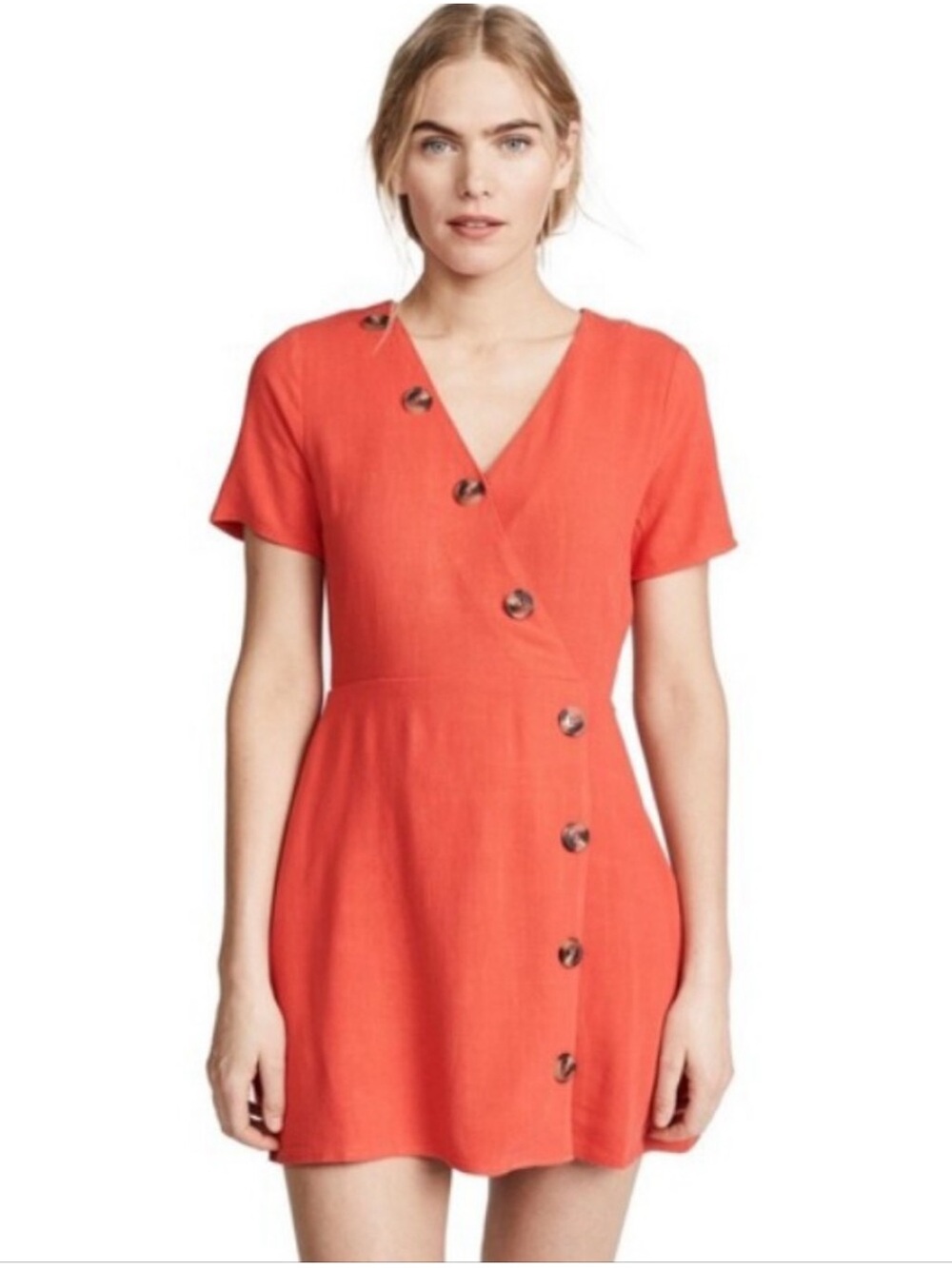 Moon River Button-Front Coral Wrap Dress